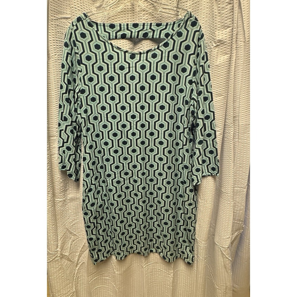 Escapada Women's Rayon 3/4 Sleeve Honeycomb Geometric Print Dress Size L NWOT